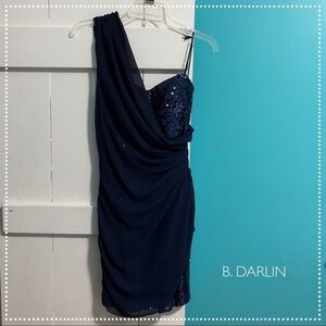 B. Darlin Navy Blue Sequined One Shoulder Dress